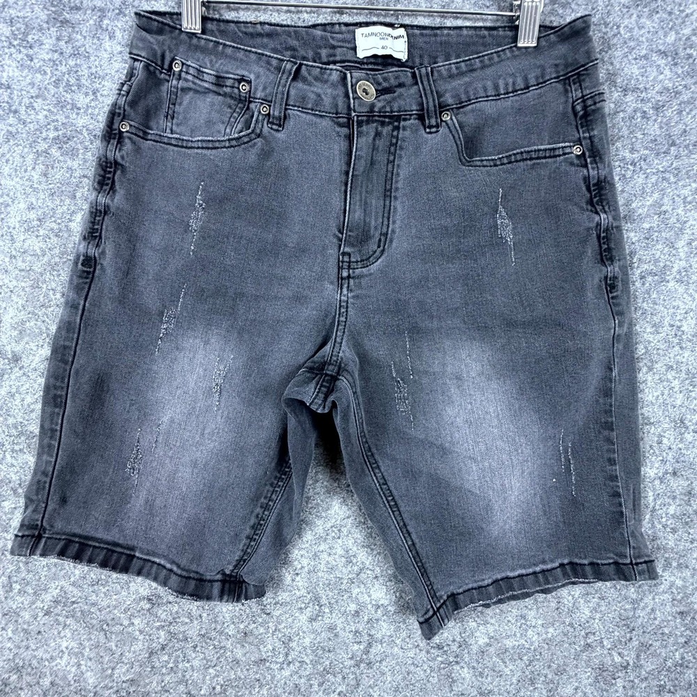 Tamnoon Denim Bermuda Shorts Mens 40 Gray Mid Rise Distressed 5-Pockets Outdoor